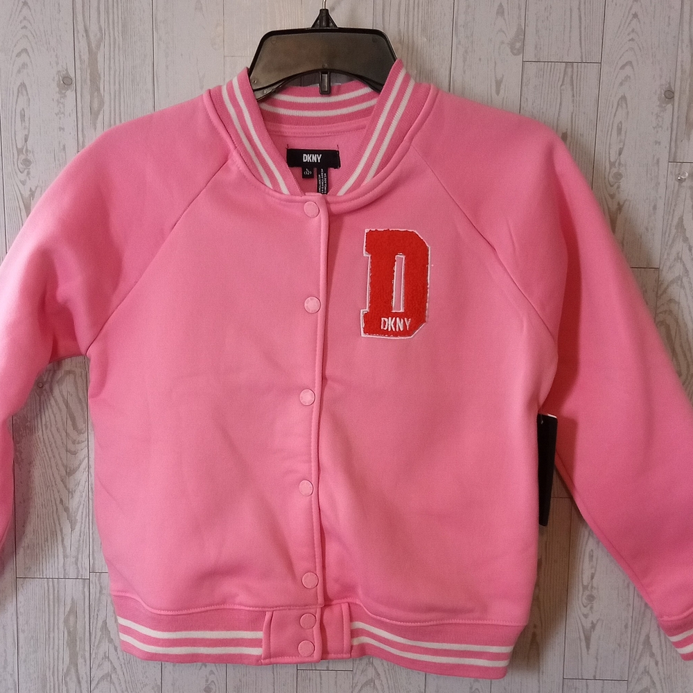 DKNY Pink Letterman Varsity Jacket Girls Sie L (12) NWT